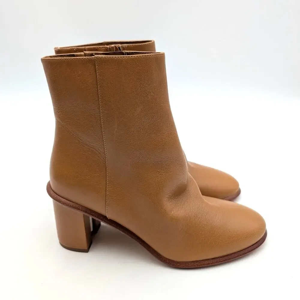 Tory Burch Brooke Stamped Ankle Boots Women's Tan Leather Size US6M EU36.5